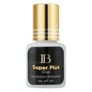 Pegamento De Pestañas Super Plus IB 5 ml color negro, vista frontal con tapa dorada.