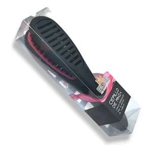 Cepillo de Pinza Para Planchar cabello negro rosa Hair Queen Tools en empaque.