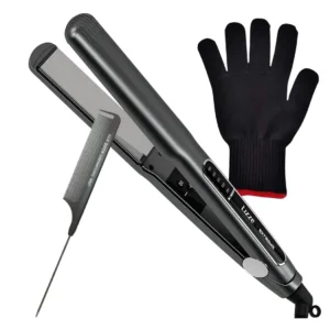 Kit Plancha Lizze Extreme con Guante y Peine, plancha nano titanium profesional con guante térmico y peine de cola metálica para estilizado profesional