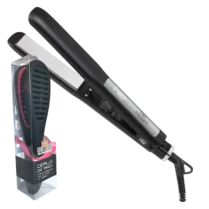 Plancha Hair Queen Extreme con cepillo de pinza para alaciado profesional sobre fondo blanco con control y precisión