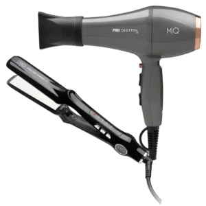 Plancha Turbo Led y Secadora Digital Ion MQ Professional en fondo blanco para estilizado profesional, secado rápido y alaciado de salón