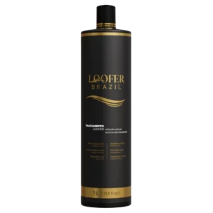 Keratina 1L Loofer Brazil en botella negra con detalles dorados para alaciado profesional, control del frizz e hidratación intensa